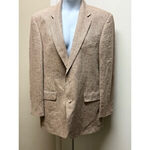 Bill Blass Men's 43 Long Beige Linen Blend Herringbone Sport‎ Coat Blazer Jacket